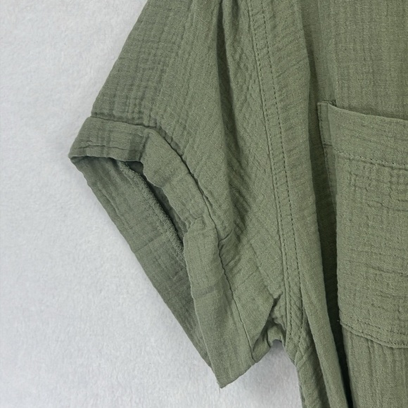 Weatherproof Vintage Gauze Dress Sz L Green Button Front Belted Short Sleeve NWT - Picture 4 of 12